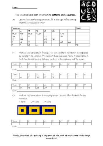 Sequences and patterns | Teaching Resources