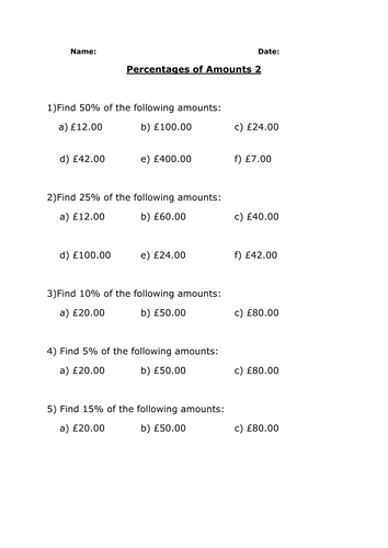 Percentages of amounts by Mel07_rae - Teaching Resources - TES