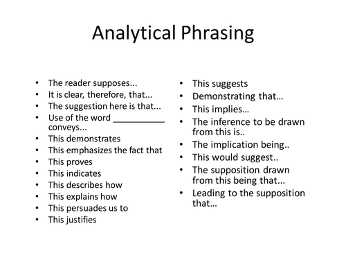 Analytical Phrasing  Sentence Starters.