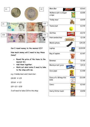 tags english exercises question pdf Teaching nearest £1 to   by the kezjebb money Rounding