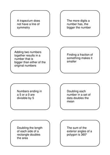 Always true, sometimes true and never true cards