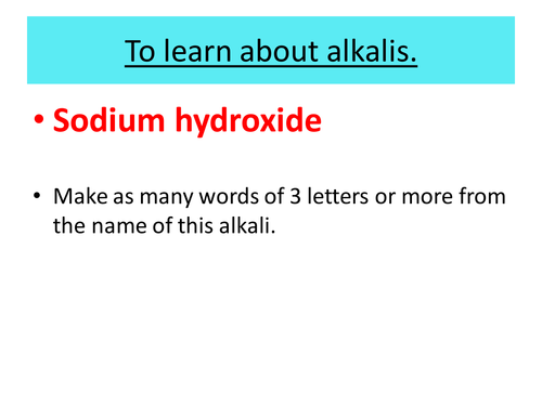 Introducing alkalis and using red cabbage indicato