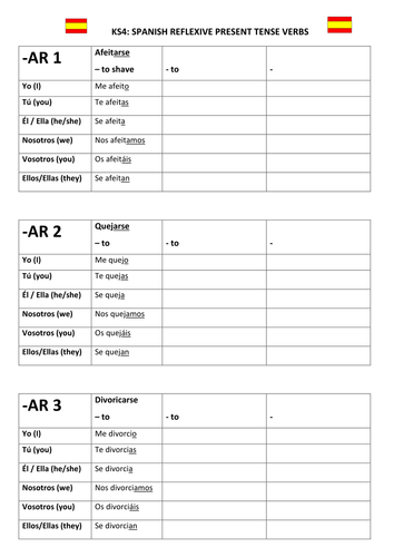 Spanish Reflexive Verbs, Present - Self-marking