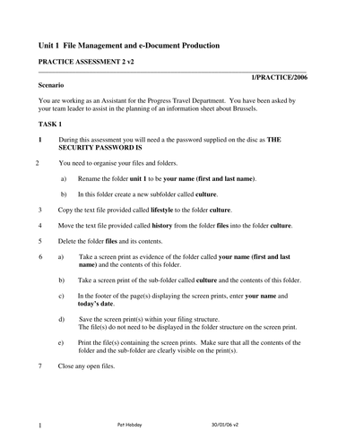 Brussel WORD PROCESSING & FILE MANAGEMENT activity