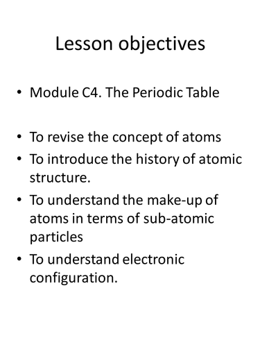 Starter for the first lesson on atoms