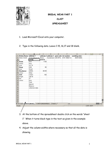 Bridal shop EXCEL SPREADSHEET ACTIVITY