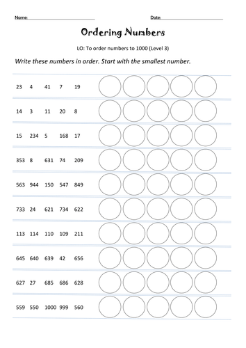 Numbers 0 To 1000 Worksheet