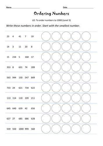 Worksheet For Numbers Upto 1000