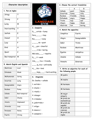 Ks3 Spanish Descriptions Worksheet By Dannielle89 Teaching Resources Tes 3685