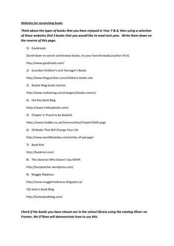 Website activity for researching new fiction books