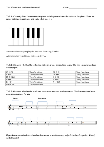 Tones and Semitones homework