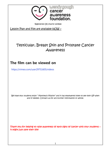 Testicular /Breast/ Skin Cancer Awareness