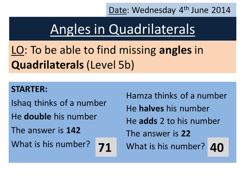 KS3 Angles in Polygons / Quadrilaterals