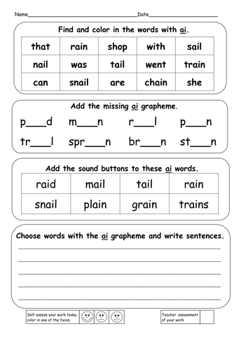 year 1 phonics worksheets tes resources by ruthbentham powerpoints ai ay a e and