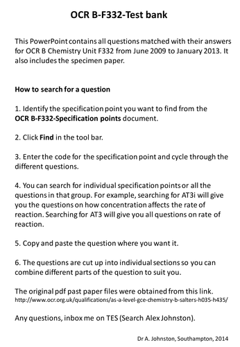 Salters Chemistry OCR B - F332 -Test bank