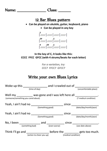 How many lines of lyrics are in most blues verses? picture