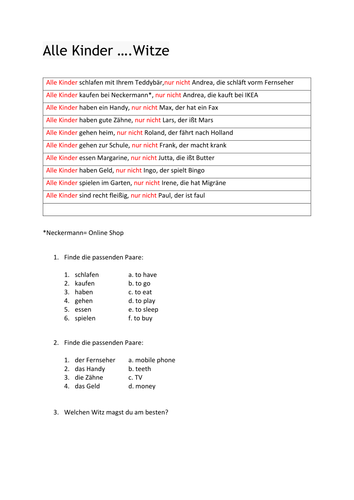 Alle Kinder ... Witze (activities linked to jokes)