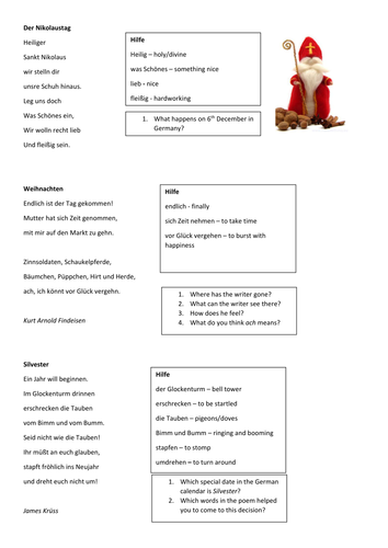 Weihnachtsgedichte (activities linked to poems)