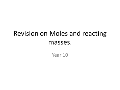 Revision of moles and calculations