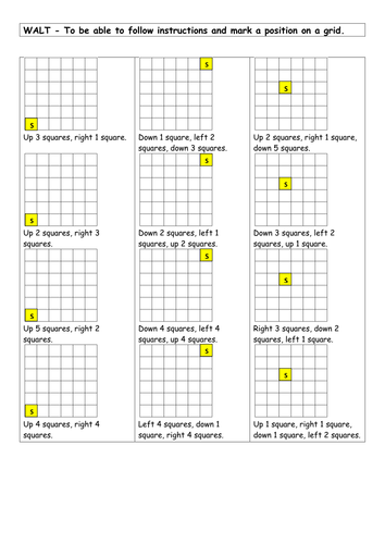 Following instructions on a grid - worksheet | Teaching Resources