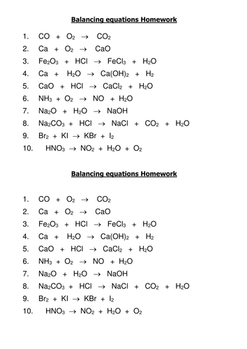 Balancing Equations | Teaching Resources