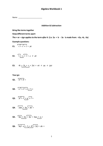 Algebra Workbook