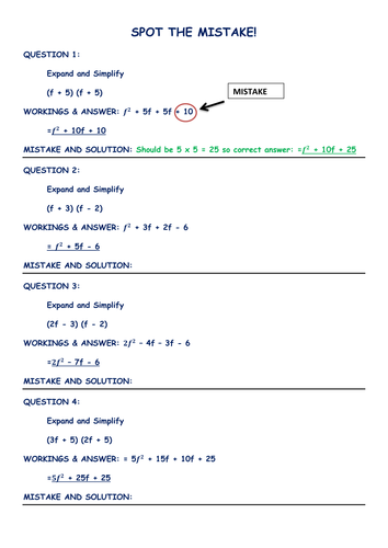 Expanding Double Brackets (Activity & Diff WS) | Teaching Resources