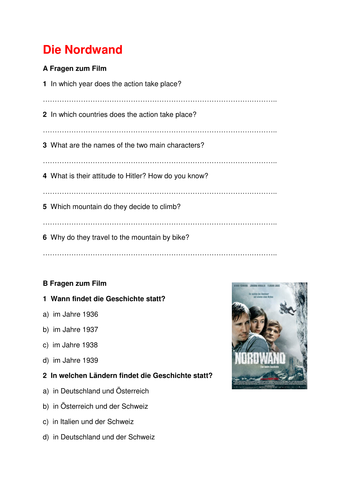 Aufgaben zum Film NORDWAND