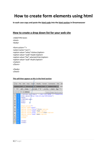 creating form elements  in html