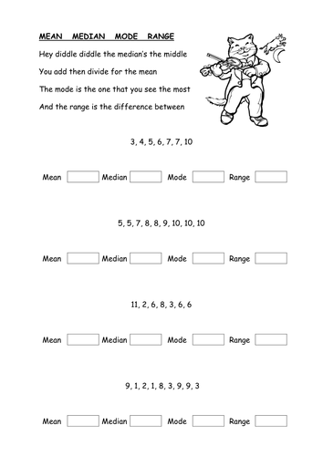 Mean Median Mode Range Rhyme Worksheet