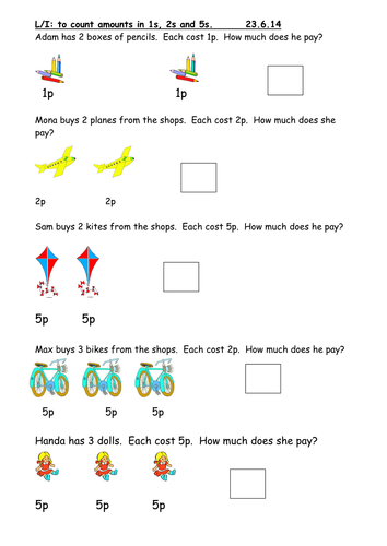 Counting money in 2s, 5s and 10s