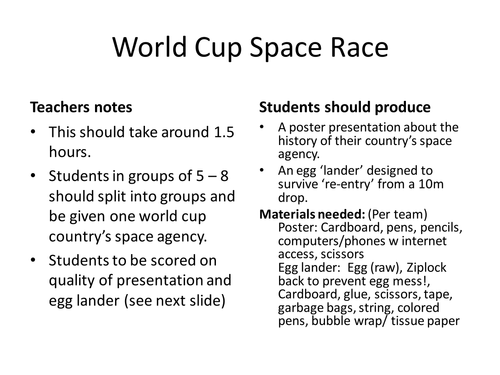 World Cup Space Race!