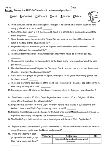 World Cup Word Problems