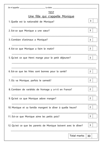 Une fille qui s'appelle Monique - Comprehension