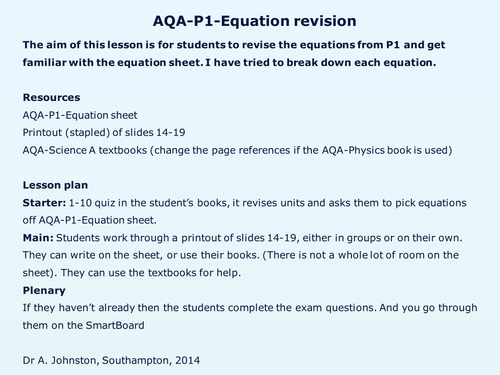 AQA-P1-Equation revision