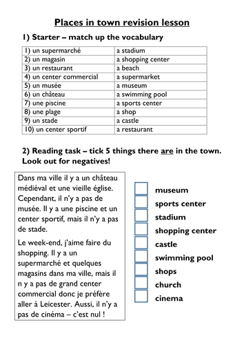 Places in town - vocab match up and exercises