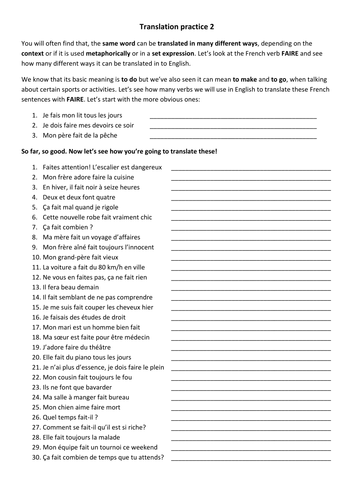 Translating from and in to French