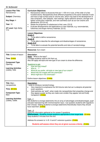AQA C2 Nanoscience (30 min lesson)