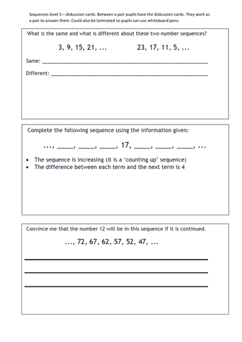 Sequences discussion cards level 3 & 4