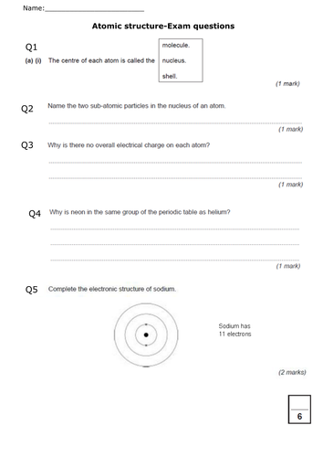 Atomic structure - Independent task