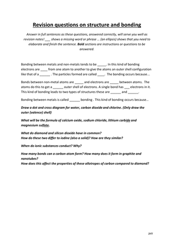 Revision questions for structure and bonding