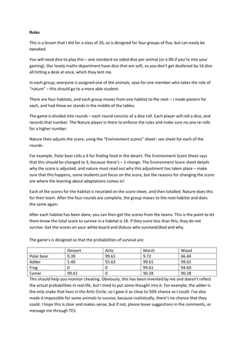 Adaptation survival game