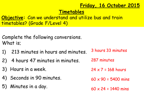 Reading Timetables (Level 4, Grade F)