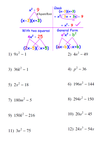 Difference of Two Squares by Skillsheets - Teaching Resources - TES