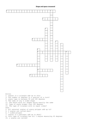 Shape and space crossword Teaching Resources