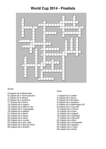 2014 World Cup Finalists Crossword