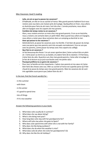 mes vacances - future tense