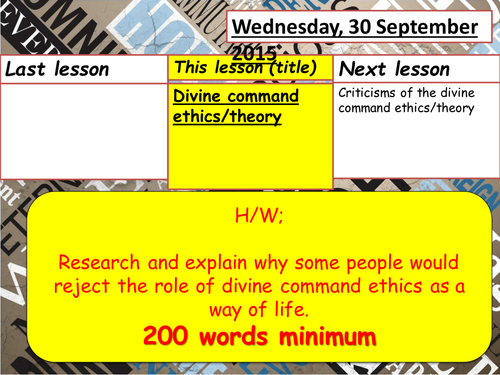 Divine Command Ethics/Theory