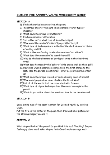 Worksheet for independent study