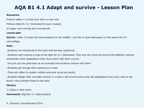 AQA-B1-4- Adaptation for survival - Part 1